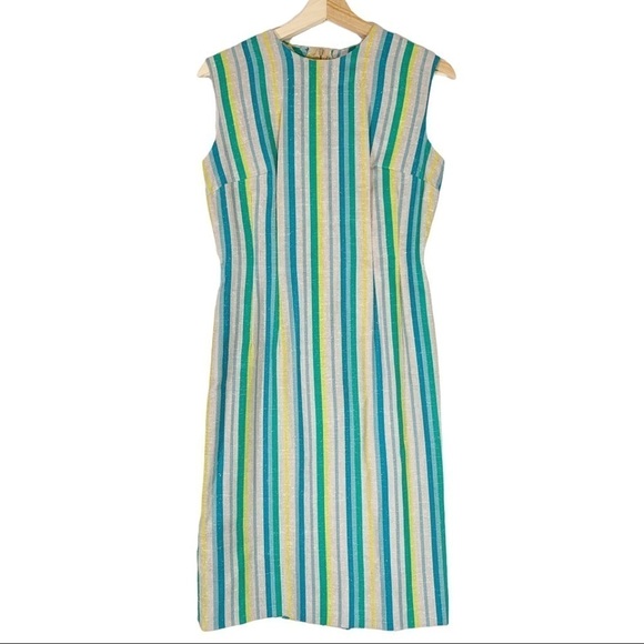 Vintage 1960's Handmade Striped Short Sleeveless Dress Size Small/Medium - Picture 1 of 6